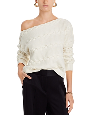 L Agence Shan Off-the-shoulder Cable Knit Jumper In Ivory