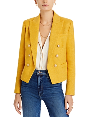 Shop L Agence Brooke Double Breasted Cropped Blazer In Citrinego