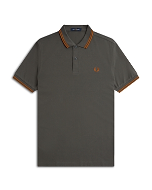 Shop Fred Perry Twin Tipped Slim Fit Polo In Green/nutflake