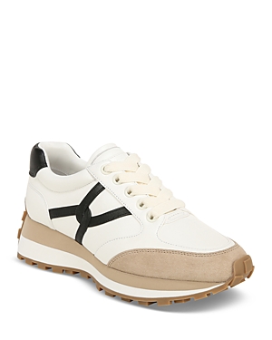 Veronica Beard Valentina Mixed Leather Retro Sneakers In Coconut Black