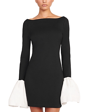 Shop Staud Hawthorne Bell Cuff Mini Dress In Black/iovry