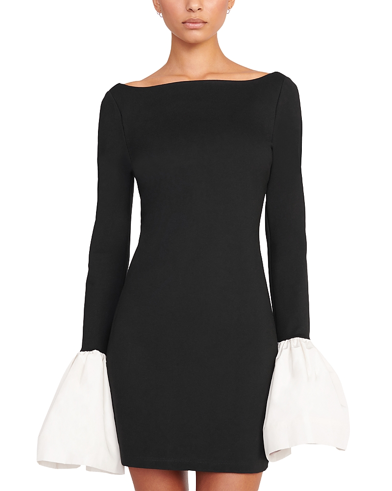 Staud Long-sleeved Dress In Black/iovry