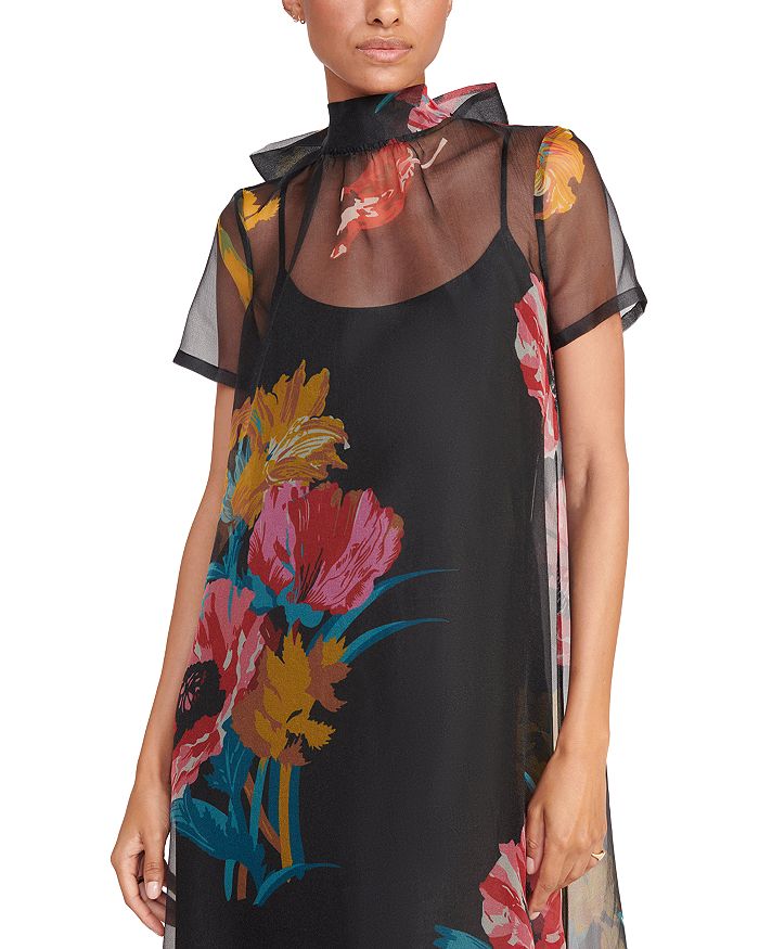 Shop Staud Calluna Sheer Over Slip Dress In First Bloom Night