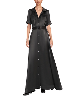 Staud Millie Belted Short-sleeve Maxi Dress In Black