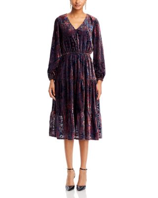 Paisley Burnout Velvet Midi Dress