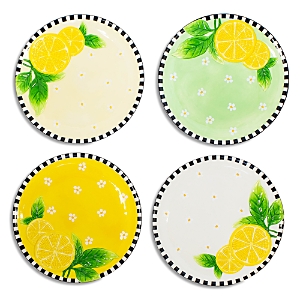 Shop Mackenzie-childs Lemon Dessert Plates, Set Of 4 In Multi