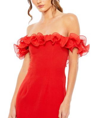 Off the Shoulder Ruffle Detail Column Gown
