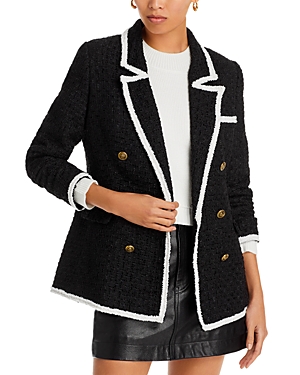 Aqua Double Breasted Tweed Tipped Trim Blazer - 100% Exclusive In Black