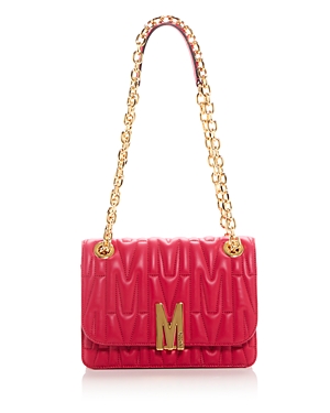 Moschino Quilted Monogram Leather Shoulder Bag In Red