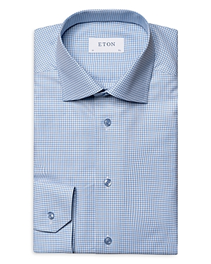 Shop Eton Contemporary Fit Micro Check Textured Cotton-tencel Dress Shirt In Light Blue