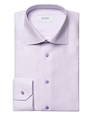 Eton Contemporary Fit Micro Check Textured Cotton-tencel Dress Shirt In Light Purple