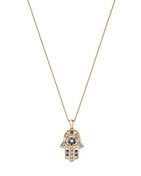 Bloomingdale's - Blue Sapphire, Blue Topaz, & Diamond Accent Hamsa Hand Pendant Necklace in 14K Yellow Gold, 17"
