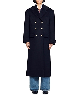 Shop Sandro Betina Wool Double Breasted Coat In Navy Blue