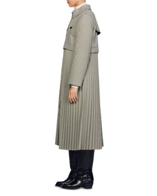 sandro paris  コート Sandro Paris Prince of Wales Men's Checkered Grey Wool Long