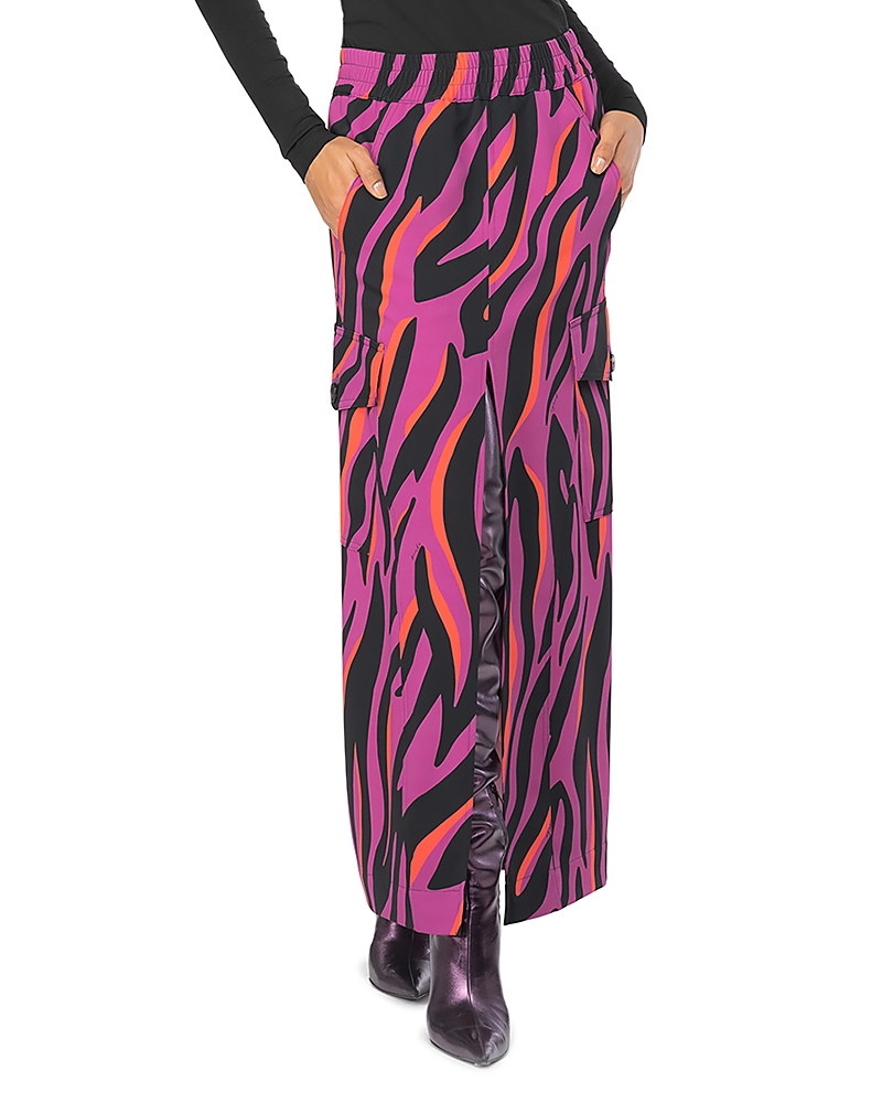 Pinko Zebra-print Maxi Cargo Skirt In Bougainvillea/black/orange