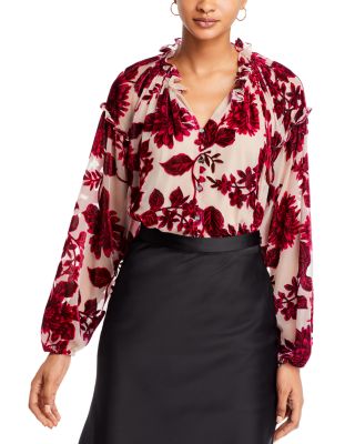 Cupio - Floral Print Ruffle Neck Top