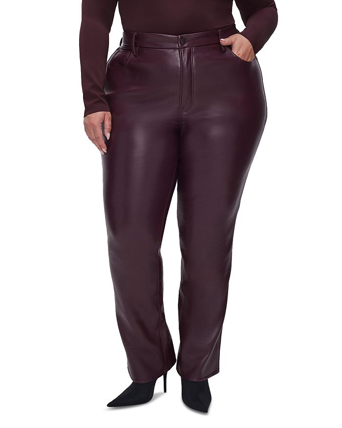 Good American Faux Leather Good Icon High Rise Straight Leg Jeans In Burgundy