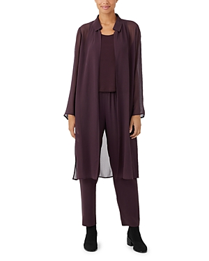 Eileen Fisher Missy Sheer Silk Collared Open-front Jacket In Casis