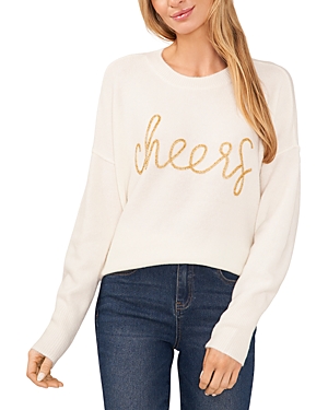 Cece Womens Beaded Ribbed Trim Pullover Sweater In Antique White