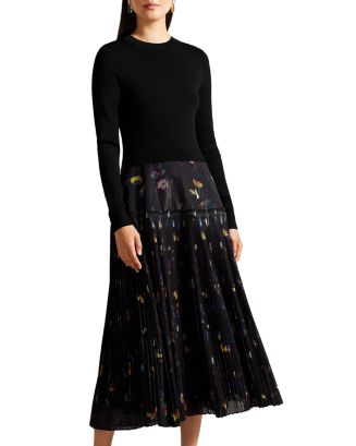 Ted Baker Miiriam Mixed Media Pleated Midi Dress | Bloomingdale's