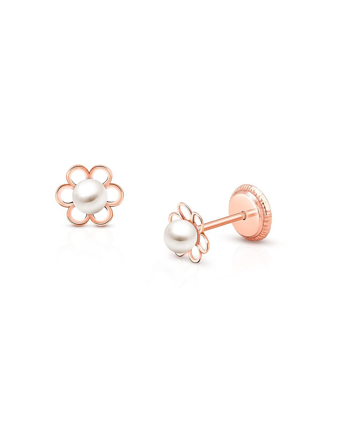 Tiny Blessings Girls' 14K Gold Petals and Cultured Pearls Studs Screw Back Earrings - Baby, Little Kid, Big Kid