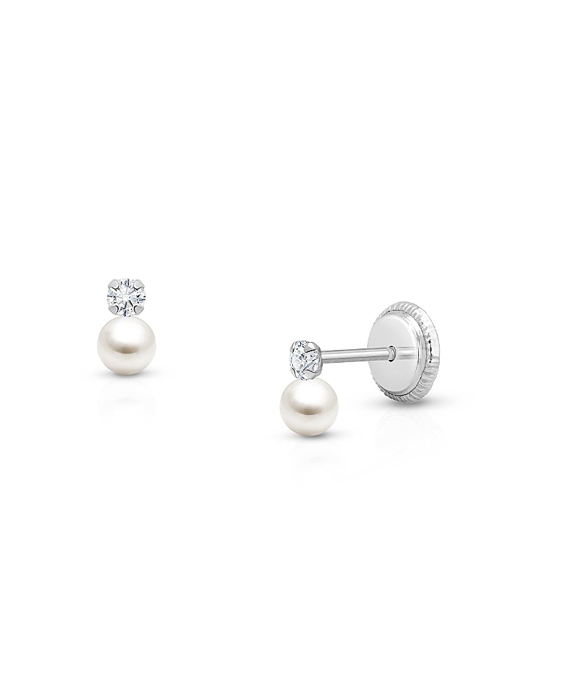 Tiny Blessings Girls' 14k Gold 3mm Cultured Pearl Drop Studs Screw Back Earrings - Baby, Little Kid, Big Kid In K White Gold