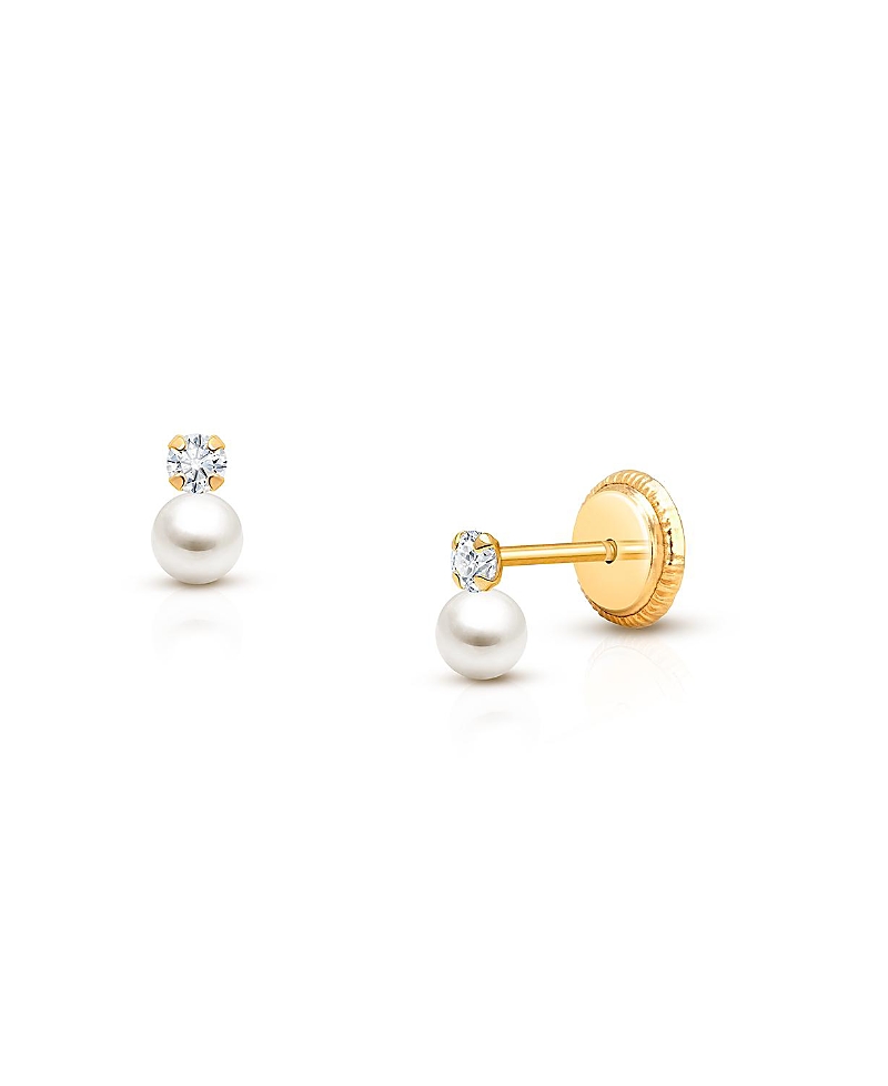 Tiny Blessings Girls' 14K Gold 3mm Cultured Pearl Drop Studs Screw Back Earrings - Baby, Little Kid, Big Kid