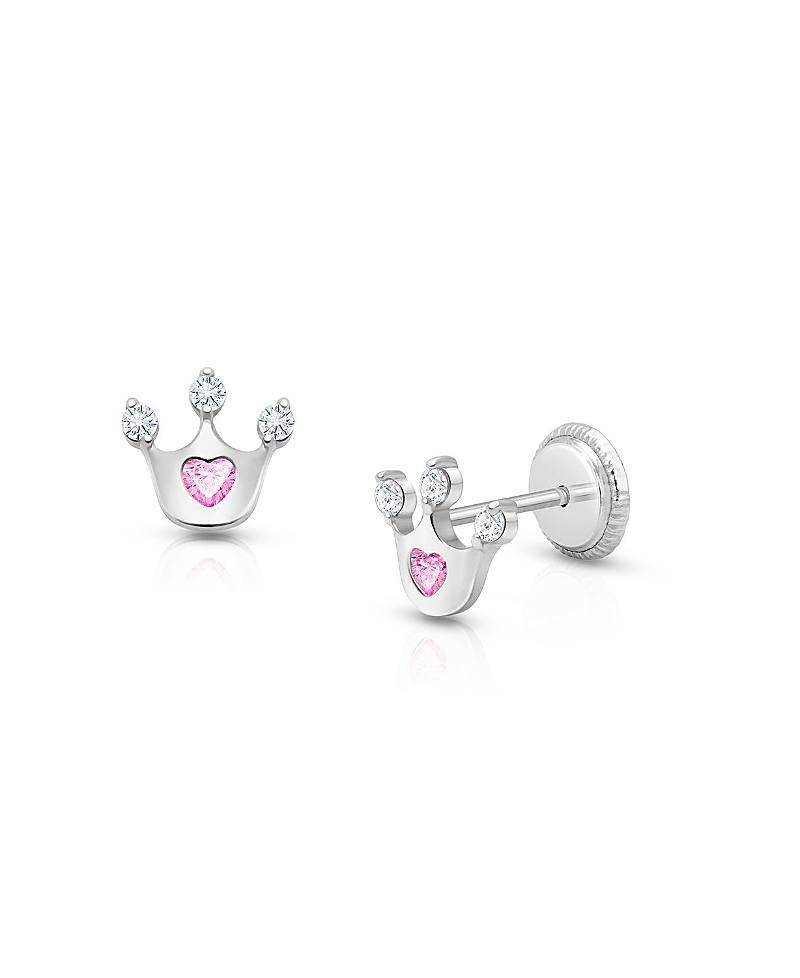 Tiny Blessings Girls' 14k Gold Princess At Heart Studs Screw Back Earrings - Baby, Little Kid, Big Kid In K White Gold
