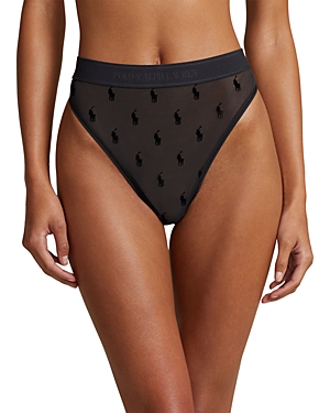 Polo Ralph Lauren High Rise Flocked Pony Thong In Onyx