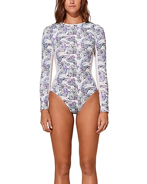 Shop Vilebrequin Isadora One Piece Long Sleeve Swimsuit In White