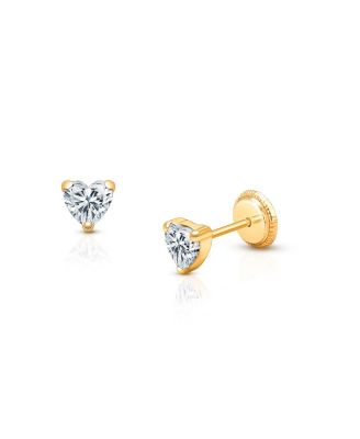 Girls' 14K Gold 4mm Clear Heart Studs Screw Back Earrings - Baby, Little Kid, Big Kid