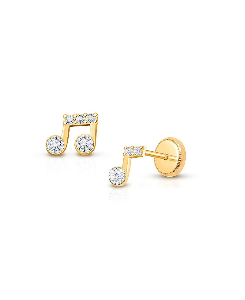 Tiny Blessings Girls' 14k Gold Magical Music Notes Studs Screw Back Earrings - Baby, Little Kid, Big Kid In K Yellow Gold