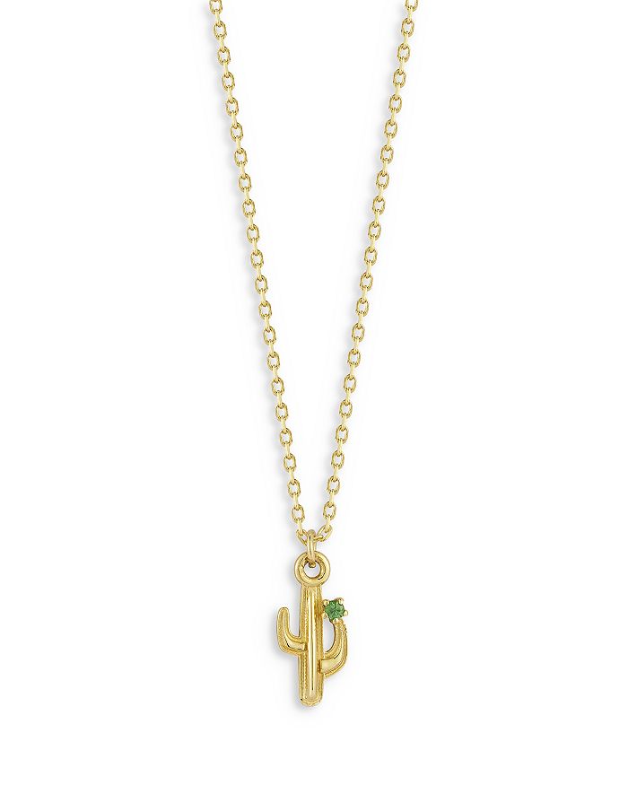 Moon Meadow 14K Yellow Gold Tiny Peridot Cactus Pendant Necklace