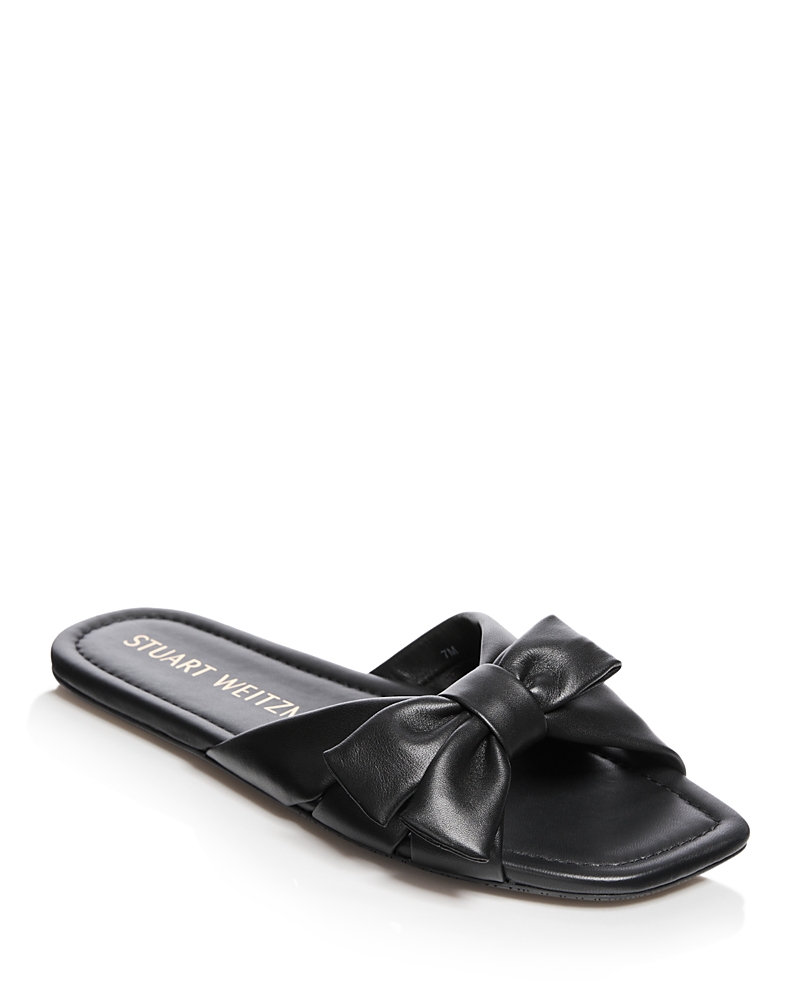 Stuart Weitzman Cece Twisted Leather Ring Slide Sandals In Black