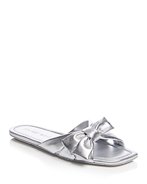 Shop Stuart Weitzman Women's Sofia Slip On Bow Slide Sandals In Silver