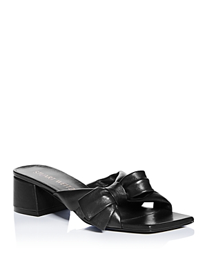 Stuart Weitzman Sofia Lambskin Bow Mule Sandals In Black