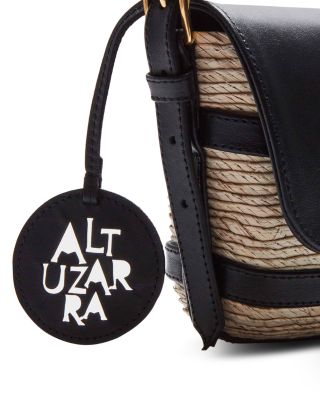 Watermill Leather and Raffia Flap Shoulder Bag