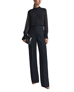 Reiss Black Magda Sheer Fitted Jumpsuit In Black