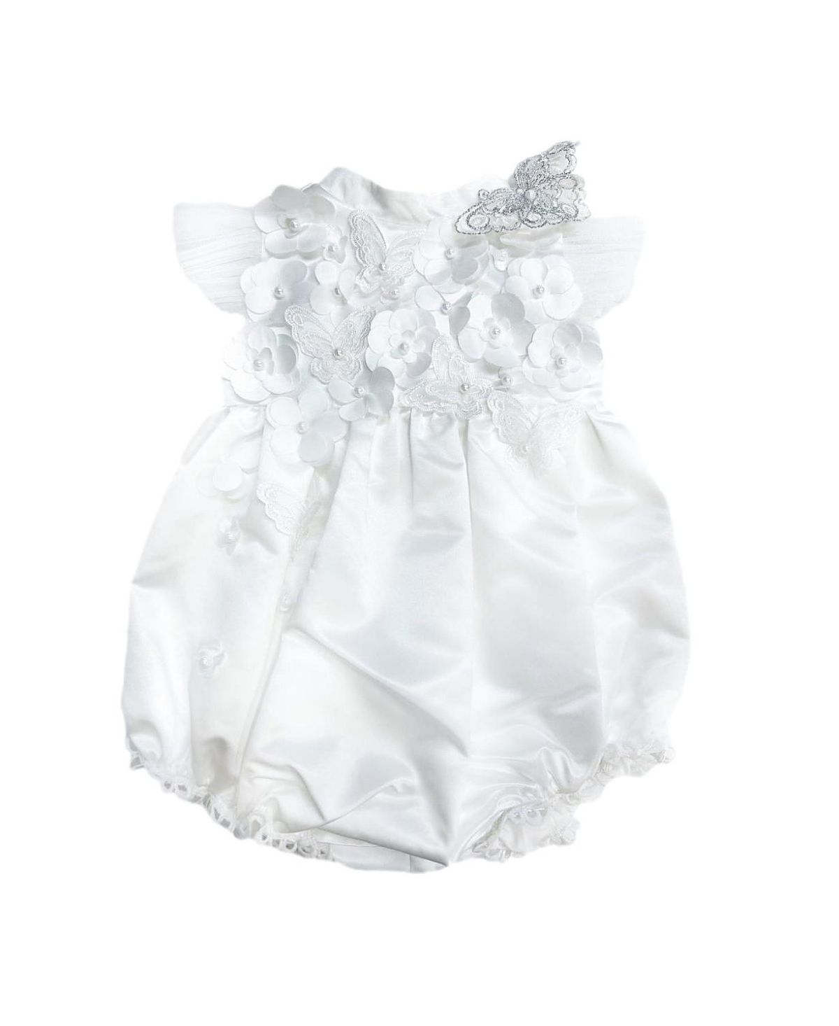 Petite Maison Kids Unisex Butterfly White Satin Ceremony Romper
