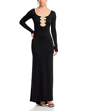 Alice And Olivia Kalena Scoop-neck Long-sleeve Cutout Maxi Dress In Black