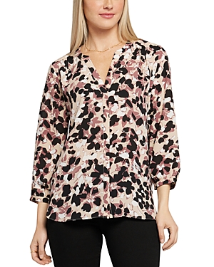 Shop Nydj Three Quarter Sleeve Printed Pintucked Back Blouse In Ellendale