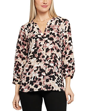 NYDJ THREE QUARTER SLEEVE PRINTED PINTUCKED BACK BLOUSE