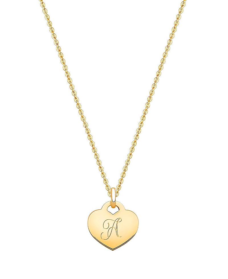 TINY BLESSINGS GIRLS' 14K GOLD BABY HEART & ENGRAVED INITIAL 13-14" NECKLACE - CHILDREN