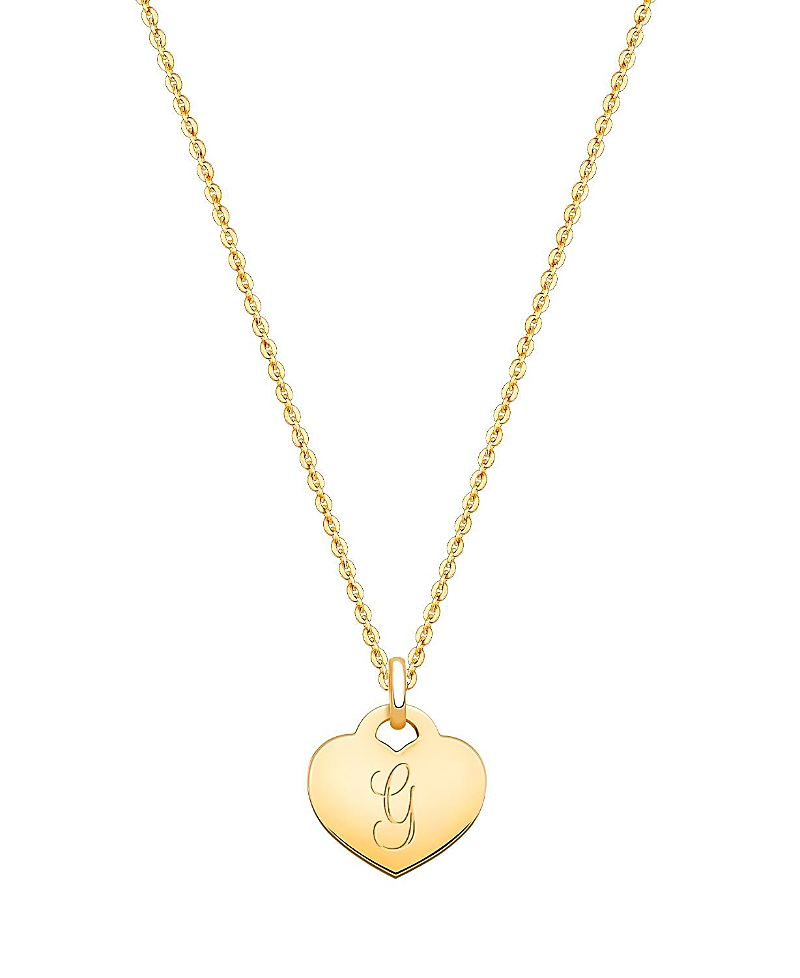 Tiny Blessings Girls' 14K Gold Baby Heart & Engraved Initial 13-14" Necklace - Children