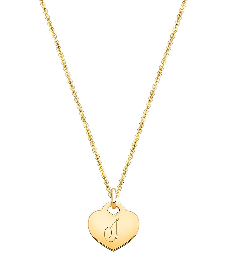 Tiny Blessings Girls' 14K Gold Baby Heart & Engraved Initial 13-14" Necklace - Children