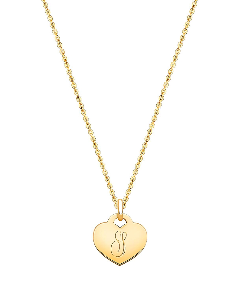 TINY BLESSINGS GIRLS' 14K GOLD BABY HEART & ENGRAVED INITIAL 13-14" NECKLACE - CHILDREN