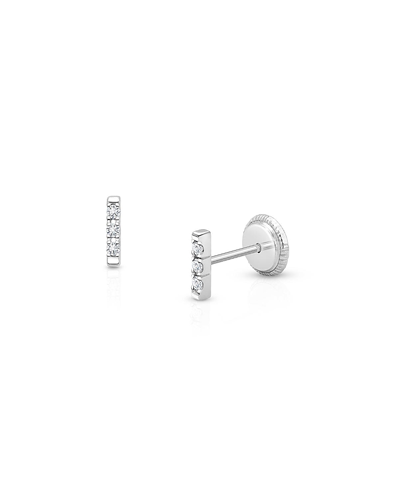 Tiny Blessings Girls' 14k Gold Pave Bar Studs Screw Back Earrings - Baby, Little Kid, Big Kid In K White Gold