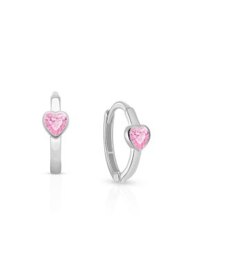 Girls' 14K Gold True Love Pink Heart Huggie Hoop Earrings - Little Kid, Big Kid