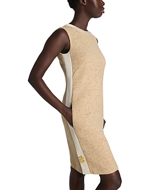 St John Gingham Eyelash Tweed Dress In Linght Sand