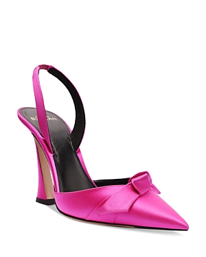 Alexandre Birman Clarita Bell Pointed Toe Slingback Pump In Neon Pink Satin